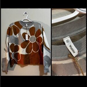 Wishlist Brown and Gray Floral Sweater